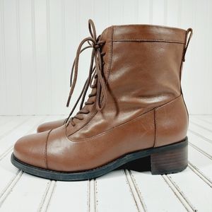 David Tate Explorer Wide Brown Leather Lace Up Block Heel Boots